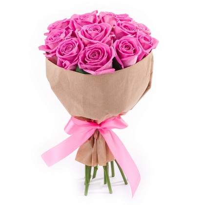 №4.......букет Мармелад....... (розовые розы 11шт,упаковка крафт,лента атласная розовая.2400р)
