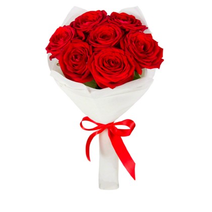 №1.......букет Мерлин....... (розы красные 7шт,упаковка белая,лента атласная красная.1800р)