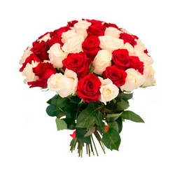 №8.......букет 51 красных и белых роз........ (красные розы сорт Эксплорер,белые розы сорт Мондиаль 51шт,лента атласная красная и белая.10000р)